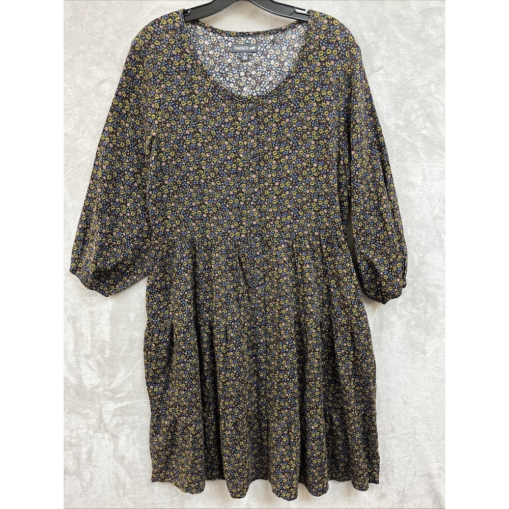 Toad & Co Dress Women's M Dark Floral Tiered Fairy Romantic Manzana Pockets